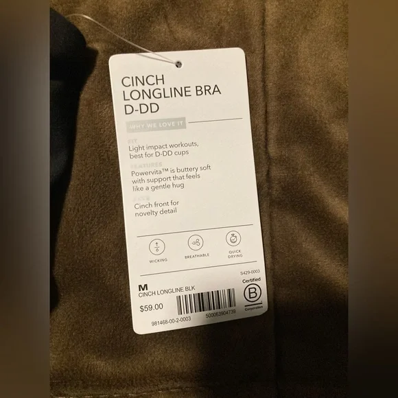 Athleta brand, size medium, cinch longline bra, new with tags, black, soft,comfy - Picture 3 of 5
